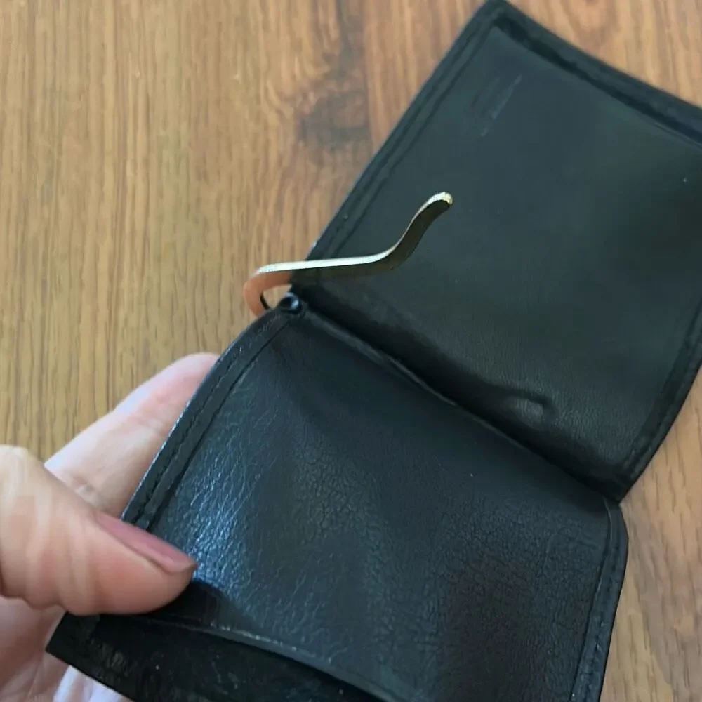 T. Anthony Germany black leather money clip with gold hardware vintage